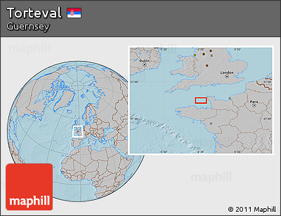 Gray Location Map of Torteval, hill shading