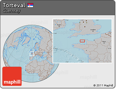 Gray Location Map of Torteval, hill shading