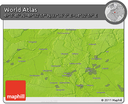 Physical 3D Map of the Area around 49° 19' 21" N, 34° 4' 30" E
