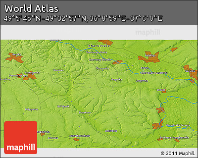 Physical 3D Map of the Area around 49° 19' 21" N, 36° 37' 30" E