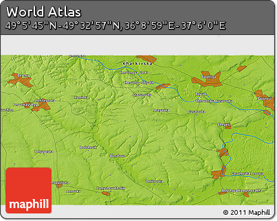 Physical 3D Map of the Area around 49° 19' 21" N, 36° 37' 30" E