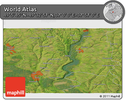 Satellite 3D Map of the Area around 49° 19' 21" N, 37° 28' 30" E