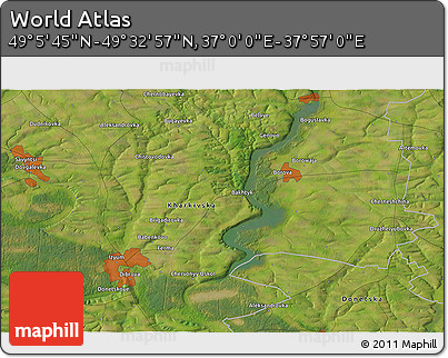 Satellite 3D Map of the Area around 49° 19' 21" N, 37° 28' 30" E