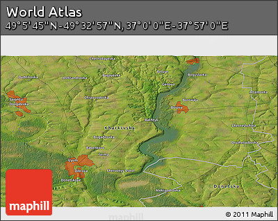 Satellite 3D Map of the Area around 49° 19' 21" N, 37° 28' 30" E