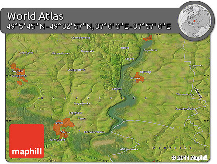 Satellite Map of the Area around 49° 19' 21" N, 37° 28' 30" E