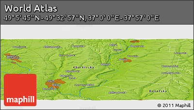 Physical Panoramic Map of the Area around 49° 19' 21" N, 37° 28' 30" E