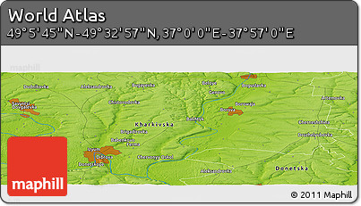 Physical Panoramic Map of the Area around 49° 19' 21" N, 37° 28' 30" E