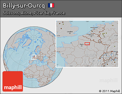 Gray Location Map of Billy-sur-Ourcq, hill shading