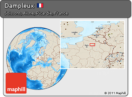 Shaded Relief Location Map of Dampleux