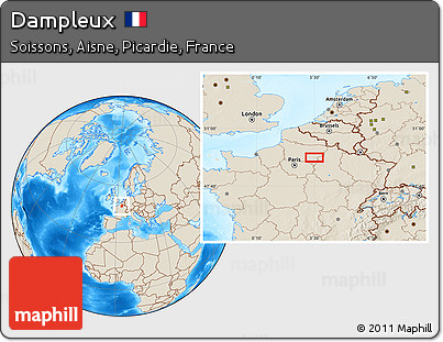 Shaded Relief Location Map of Dampleux
