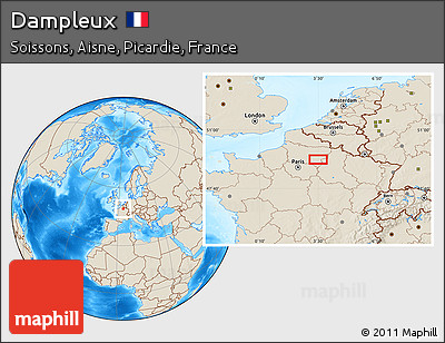 Shaded Relief Location Map of Dampleux