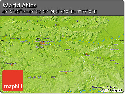 Physical Map of the Area around 49° 19' 21" N, 3° 28' 30" E