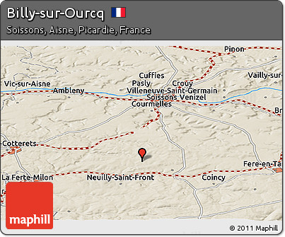 Shaded Relief Panoramic Map of Billy-sur-Ourcq