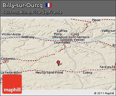 Shaded Relief Panoramic Map of Billy-sur-Ourcq