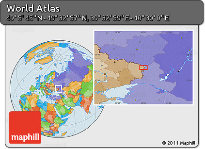Political Location Map of the Area around 49° 19' 21" N, 40° 1' 29" E