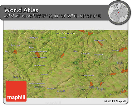 Satellite 3D Map of the Area around 49° 19' 21" N, 40° 52' 30" E