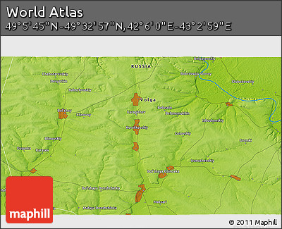 Physical 3D Map of the Area around 49° 19' 21" N, 42° 34' 30" E