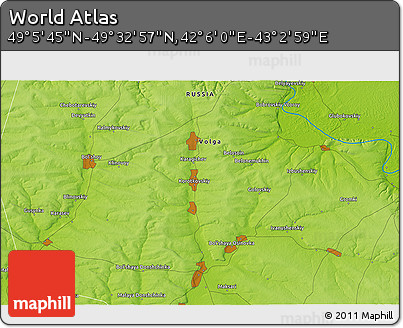 Physical 3D Map of the Area around 49° 19' 21" N, 42° 34' 30" E