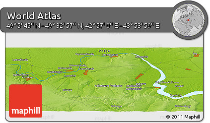 Physical Panoramic Map of the Area around 49° 19' 21" N, 43° 25' 29" E