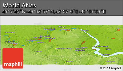 Physical Panoramic Map of the Area around 49° 19' 21" N, 43° 25' 29" E