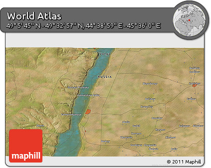 Satellite 3D Map of the Area around 49° 19' 21" N, 45° 7' 30" E