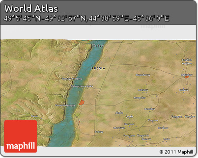 Satellite 3D Map of the Area around 49° 19' 21" N, 45° 7' 30" E