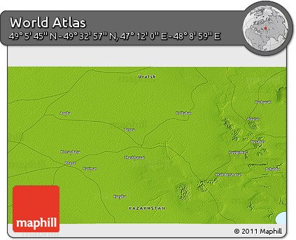 Physical 3D Map of the Area around 49° 19' 21" N, 47° 40' 29" E