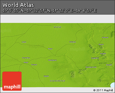 Physical 3D Map of the Area around 49° 19' 21" N, 47° 40' 29" E
