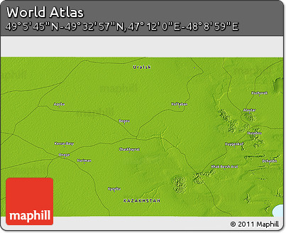 Physical 3D Map of the Area around 49° 19' 21" N, 47° 40' 29" E