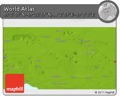 Physical 3D Map of the Area around 49° 19' 21" N, 48° 31' 29" E