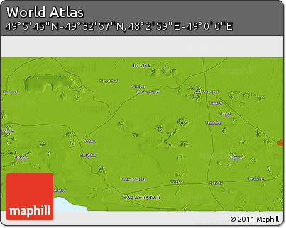 Physical 3D Map of the Area around 49° 19' 21" N, 48° 31' 29" E