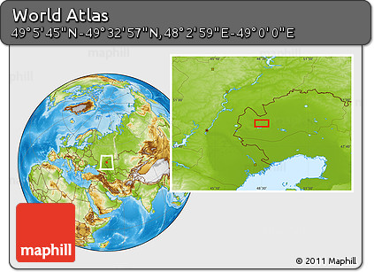 Physical Location Map of the Area around 49° 19' 21" N, 48° 31' 29" E