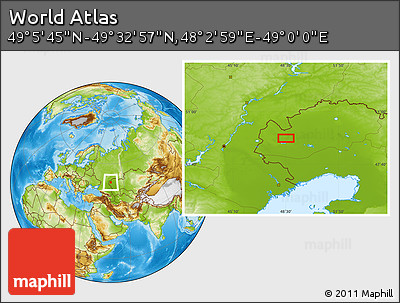 Physical Location Map of the Area around 49° 19' 21" N, 48° 31' 29" E