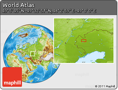 Physical Location Map of the Area around 49° 19' 21" N, 48° 31' 29" E