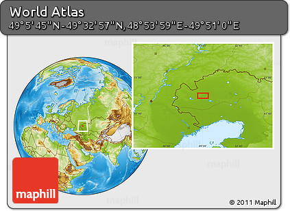 Physical Location Map of the Area around 49° 19' 21" N, 49° 22' 30" E