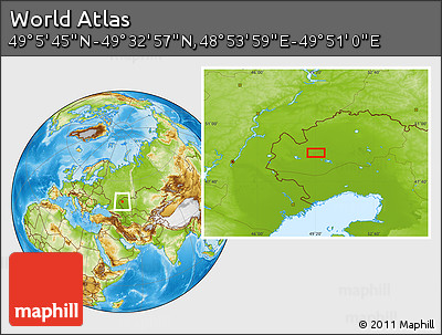Physical Location Map of the Area around 49° 19' 21" N, 49° 22' 30" E