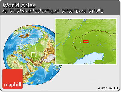 Physical Location Map of the Area around 49° 19' 21" N, 49° 22' 30" E