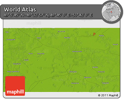 Physical 3D Map of the Area around 49° 19' 21" N, 50° 13' 30" E