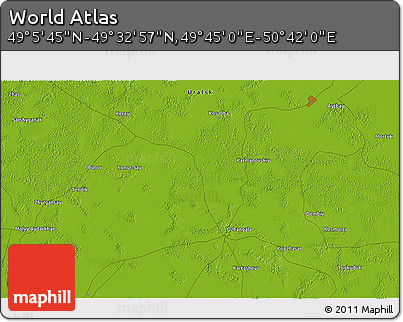 Physical 3D Map of the Area around 49° 19' 21" N, 50° 13' 30" E