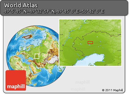 Physical Location Map of the Area around 49° 19' 21" N, 50° 13' 30" E