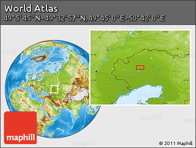 Physical Location Map of the Area around 49° 19' 21" N, 50° 13' 30" E