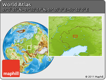 Physical Location Map of the Area around 49° 19' 21" N, 50° 13' 30" E