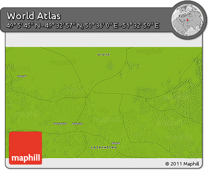 Physical 3D Map of the Area around 49° 19' 21" N, 51° 4' 30" E