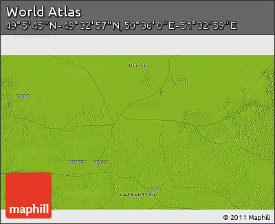 Physical 3D Map of the Area around 49° 19' 21" N, 51° 4' 30" E