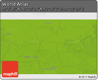 Physical 3D Map of the Area around 49° 19' 21" N, 51° 4' 30" E