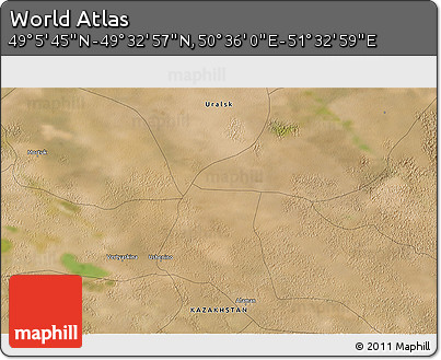 Satellite 3D Map of the Area around 49° 19' 21" N, 51° 4' 30" E
