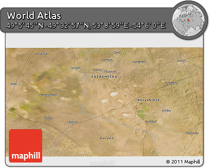 Satellite 3D Map of the Area around 49° 19' 21" N, 53° 37' 30" E