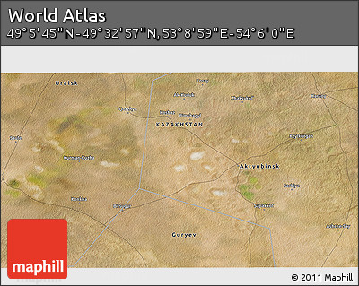 Satellite 3D Map of the Area around 49° 19' 21" N, 53° 37' 30" E