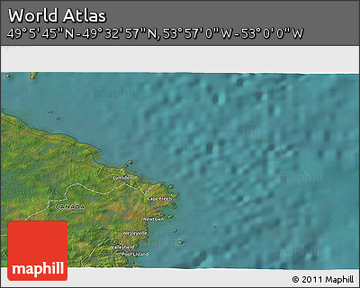 Satellite 3D Map of the Area around 49° 19' 21" N, 53° 28' 30" W