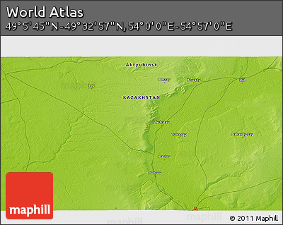 Physical 3D Map of the Area around 49° 19' 21" N, 54° 28' 30" E